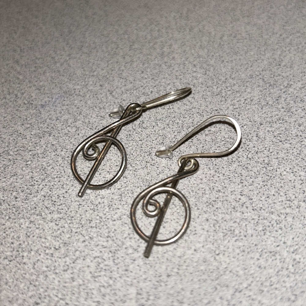 1 3/4” Drop Silver Treble Clef Earrings